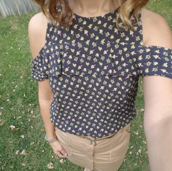 Loft Cold Shoulder Floral Blouse - Picture 1 of 5